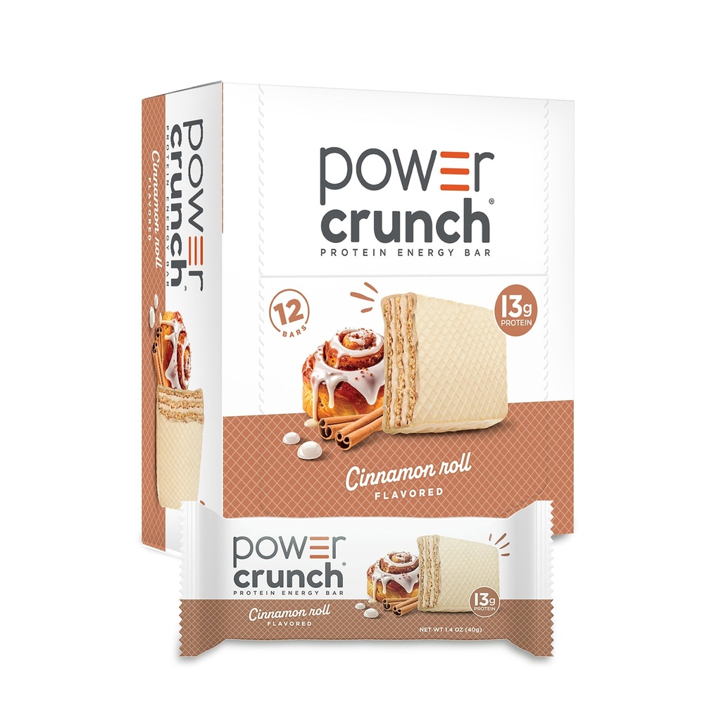 Power Crunch Protein Wafer -patukat, runsaasti proteiinia sisältävät välipalat herkullisella maulla, kanelirulla, 1.4 Ounce (12 kreivi)