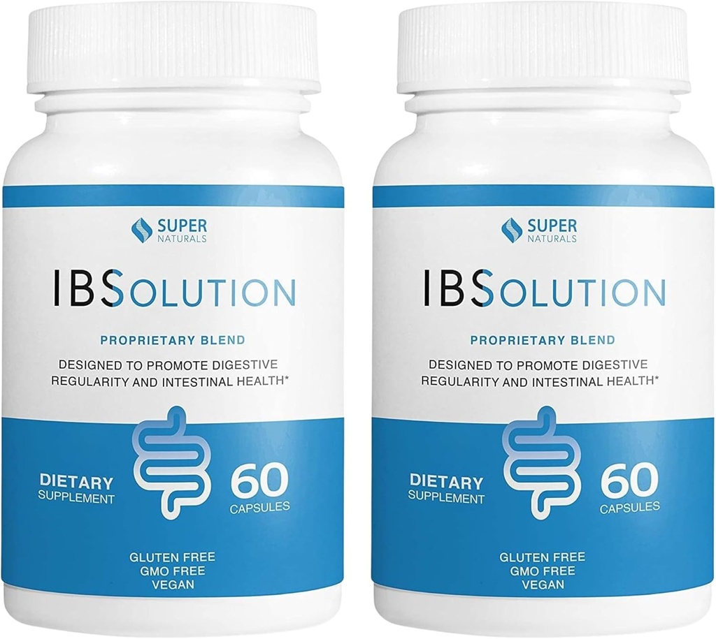 IBSolution - Digestive Health Supplement, Gas, Bloating, Diarrhea, förstoppningshjälp, buksmärta, med psyllium, främja reglering, stöder gut hälsa, tillverkad i USA - 60 Vegan kapslar, 2-pack