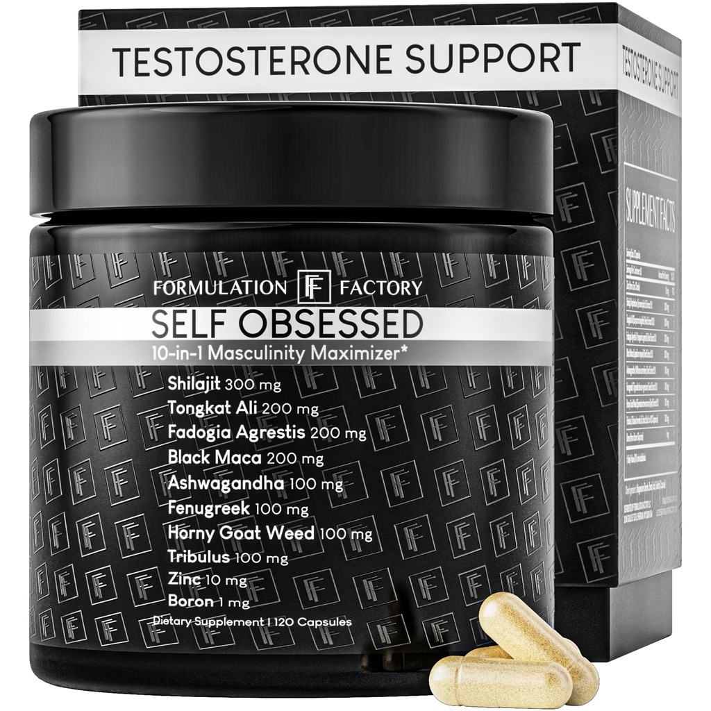 Formulation Factory Self pakkomielletty 10 in 1 Maskuliinisuus Maksimizer täydentää, Shilajit miehille, Tongkat Ali, Ashwaganda, Sarviapilan Lihaksen kasvu, energia, ajaa, vahvuus, Recovery 2 kuukausi (paketti 1)