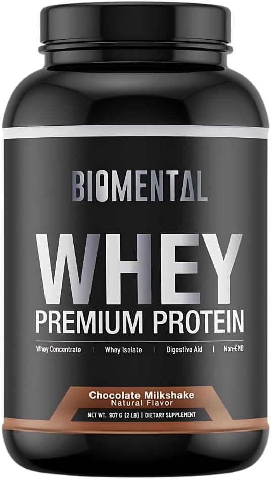 Biomental Chocolate Whey Protein Powder - Rich Flavor lihasten kasvua & Recovery - Premium Fitness Nutrition täydennysosa - Zero Keinotekoisia makuja & makeuttajat - proteiini täydentää 2 kiloa