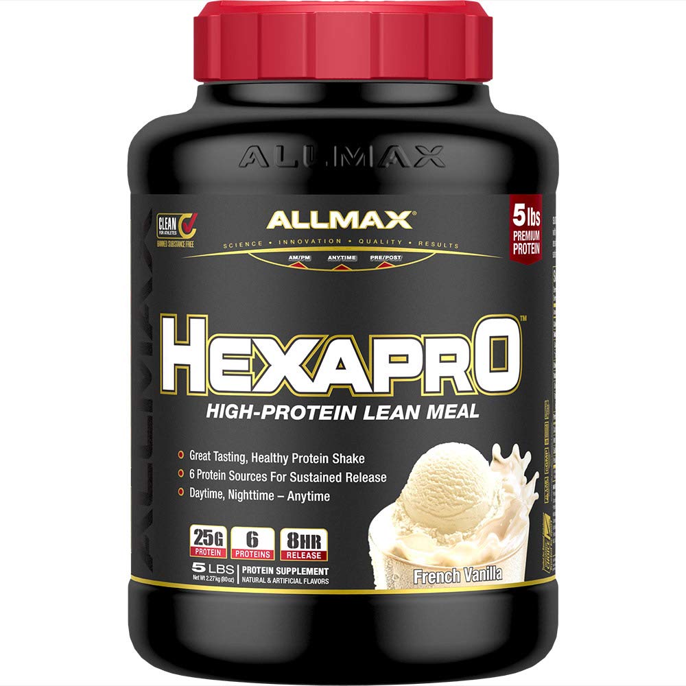 ALLMAX Nutrition HEXAPRO, French Vanilla - 5 lb - 25 Grams of Protein Per Serving - 8-timmars Sustained Release - Zero Sugar - 52 portioner