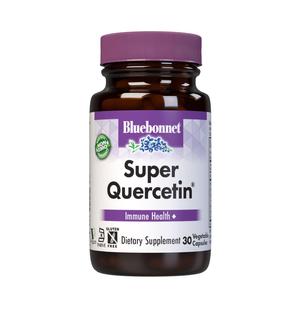 Bluebonnet Nutrition Super Quercetin Vihanneskapselit, C-vitamiini Formula, paras kausi- ja immuunituki, ei-muuntogeeniset, gluteeniton, soijaton, maitoton, Kosher, 30 kasviskapselia