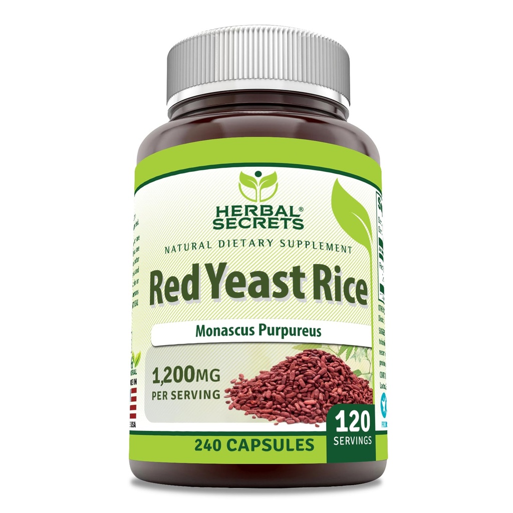 Herbal Secrets Red Yeast Rice 1200 Mg per tarjoilu, 240 Kasviskapselit täydennysosa ... ei-GMO ...