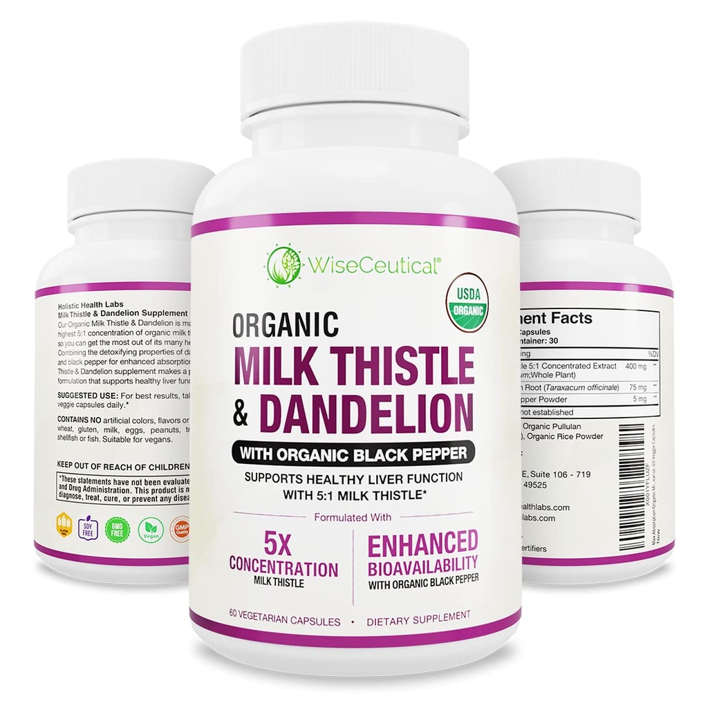 Max Imeytyminen USDA Organic Milk Thistle Potent 5:1 Voiöljyuute (2000 mg Vahvuus) & Organic Voikukan juuri 