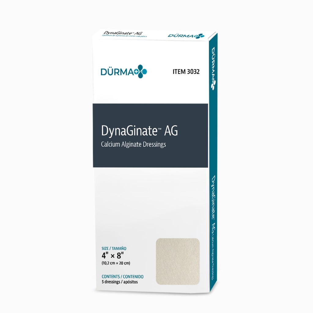 Dynarex DynaGinate AG Silver Calcium Alginate Dressings - 4"x8," Calcium Alginate Wound Dressing with Silver Ions, 1 tapauksessa 50 DynaGinate AG Dressings - 4"x8" - 1 laatikko 5
