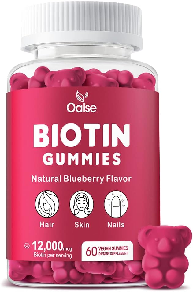 Biotin Gummies, Biotin Supplement med Chlorophyll, Black Seed Oil, Multivitaminer och Zink Support Hair Skin och Nails Health for Women and Men [60 Count (Pack of 1)]