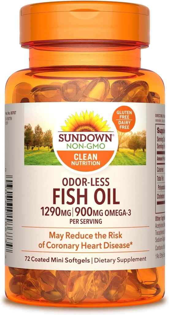 Auringonlaskun kalaöljy, 72 päällystettyä Mini Softgels