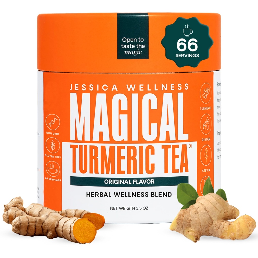 JESSICA WELLNESS Magical Turmeric Tea med Ginger, Black Pepper och Stevia | Turmeric Powder Organic Blend | 3,5 oz (Original Flavor)