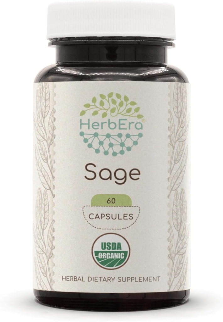 HerbEra Sage 60 kapslar, 500 mg, USDA Organic Sage (Salvia officinalis) Dried Leaf (60 kapslar)