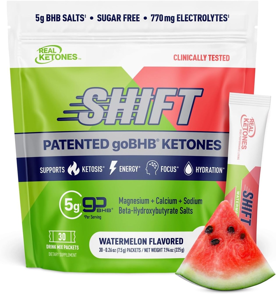 Real Ketones BHB Exogena Ketones Drink Mix Packets Keto Electrolytes Powder Packets No Sugar med 4 Huvud Fasting Electrolytes Plus Hydrating Patented Keto BHB - 30 Count Watermelon