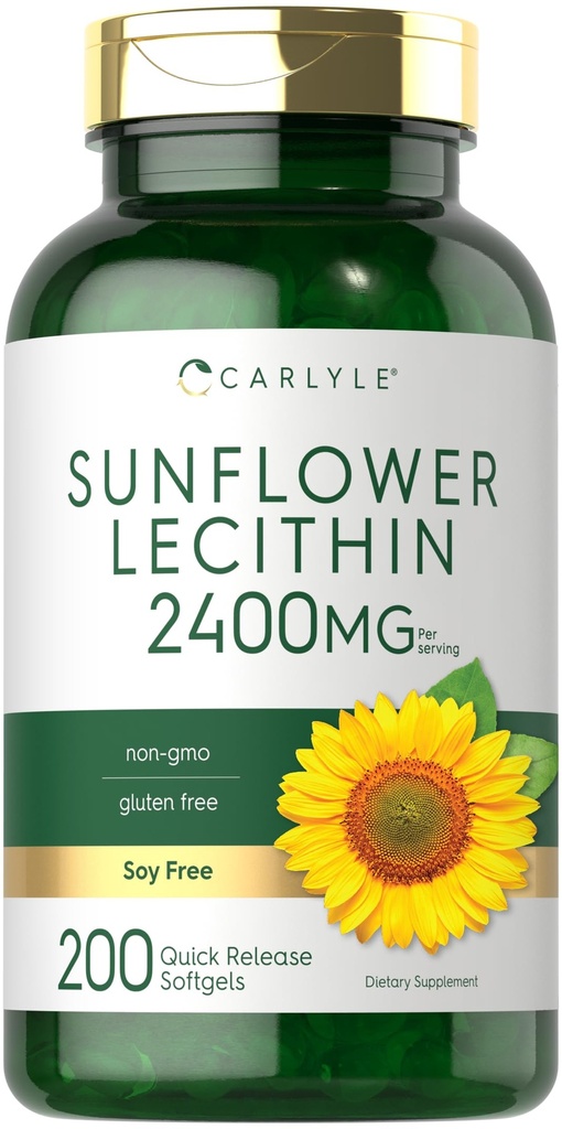 Carlyle Sunflower Lecithin Softgel Capsules | 2400mg | 200 greve | Rik i Phosphatidyl Choline | Non-GMO, Soy Free, Gluten Free Supplement