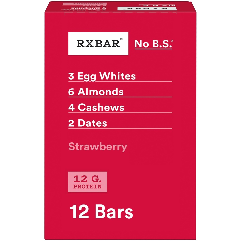 RXBAR Protein Bars, 12g Protein, Gluten Free Snacks, Strawberry, 22oz Box (12 barer)