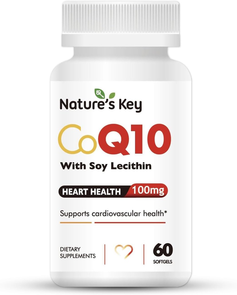Naturens Key CoQ10 200mg Softgels - 3X Bättre Absorbtion Water Soluble Coenzyme Q10 för hjärthälsa med 50mg Soy Lecithin - 1 månad Supply (60 grejer)