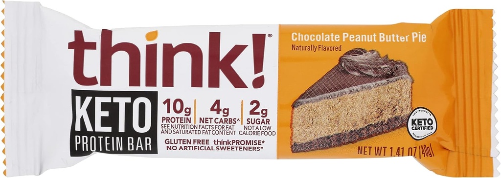 Mieti! Proteiinipatukat, runsaasti proteiinia sisältävät välipalat, gluteeniton, sokeriton energiapatukka, jossa on Whey Protein Isolate, Chocolate Peanut Butter Pie, Ravintolapatukat ilman keinotekoisia makeuttajia, Keto, 1.41 Oz (Pack of 10)