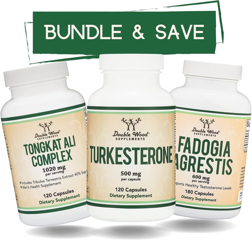 Double Wood Supplements Tongkat Ali, Fadogia Agrestis, ja Turkesterone Bundle - Ultimate Mies Health Bundle urheilullinen Performance Support
