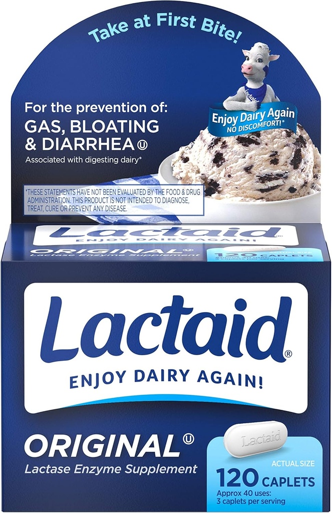 Lactaid laktaatti Enzyme Caplets Original - 120 Caplets, 6 kpl pakkaus