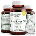 Natural Nutra Norwegian Cod Liver Oil Supplement, auttaa säilyttämään ihon, auttaa säilyttämään kehon tiheys, silmien terveys & hermofunktio, edistää hammasterveyden, tukee sydän- ja verisuoniterveys, 100 Softgels