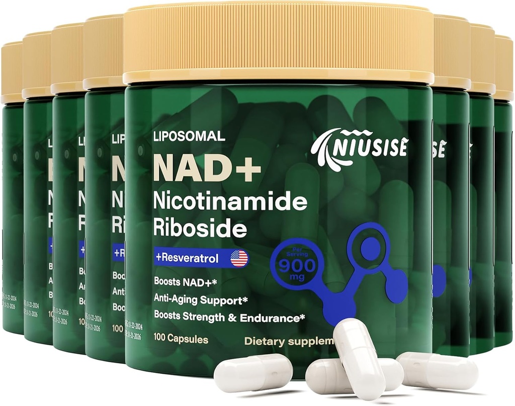 NAD-liite, NAD Nikotinamidi Ribosidi 900 Mg miehille ja naisille, liposomaalinen NAD+ Nikotinamidi Ribosidin, Resveratrol & Quercetinin, energian, NAD+:n tehostamisen, 800 kapselia