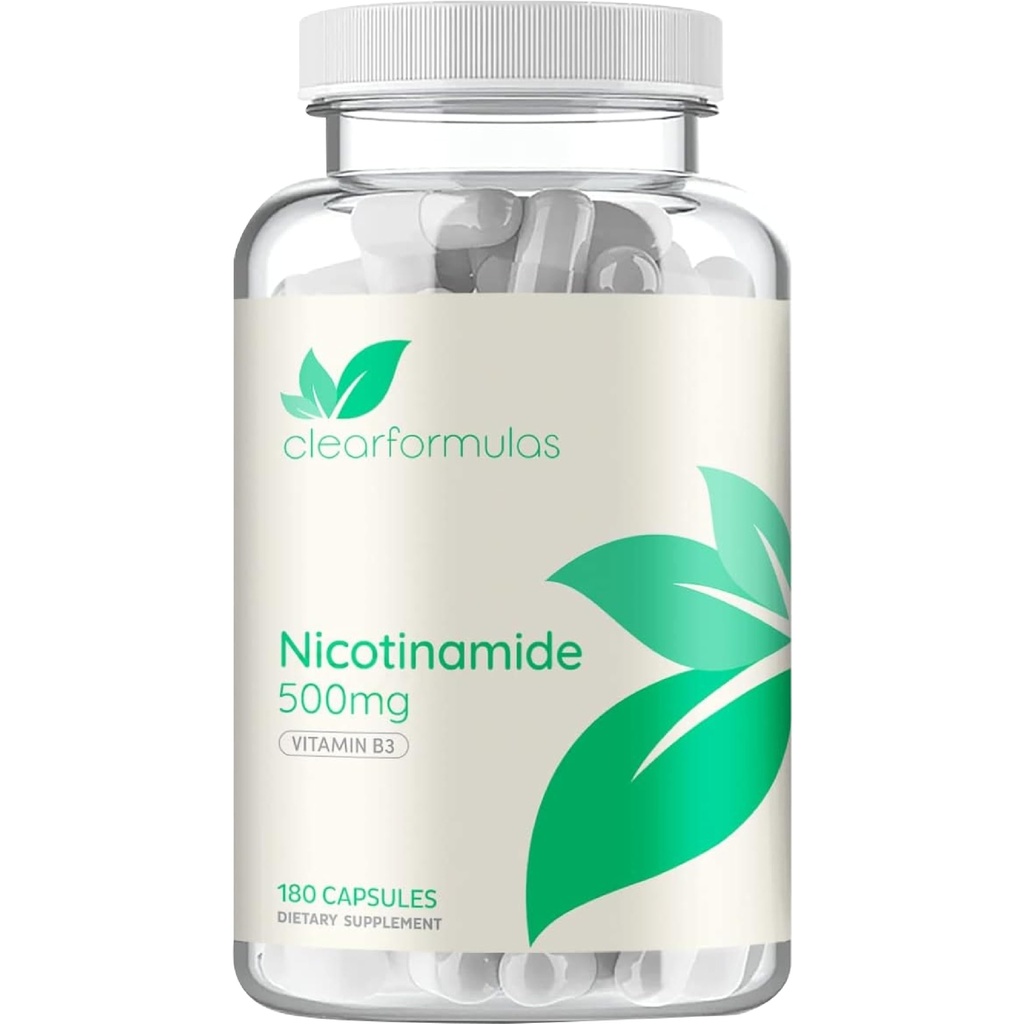 B3-vitamiini Nikotinamidi 500 mg - Korkea Imeytyminen Form B3-vitamiini Niasiinin flush Ilmainen kuuro iho aivot ja energia tuki - NAD Precursor - Valmistettu cGMP American Facility (180 Servings)