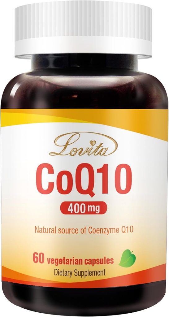 Lovita CoQ10 400mg Supplements | Easliy Absorbed Coenzyme Q10 Powder | Antioxidant Co Q10 Enzym | Stöd hjärthälsa | Vegan | 60 kapslar