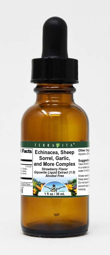 Terravita Echinacea, Lampaat Sorrel, Valkosipuli, ja More Complex Glycerite Liquid Extract (1:5) - Mansikkamaku (1 oz, ZIN: 523692)