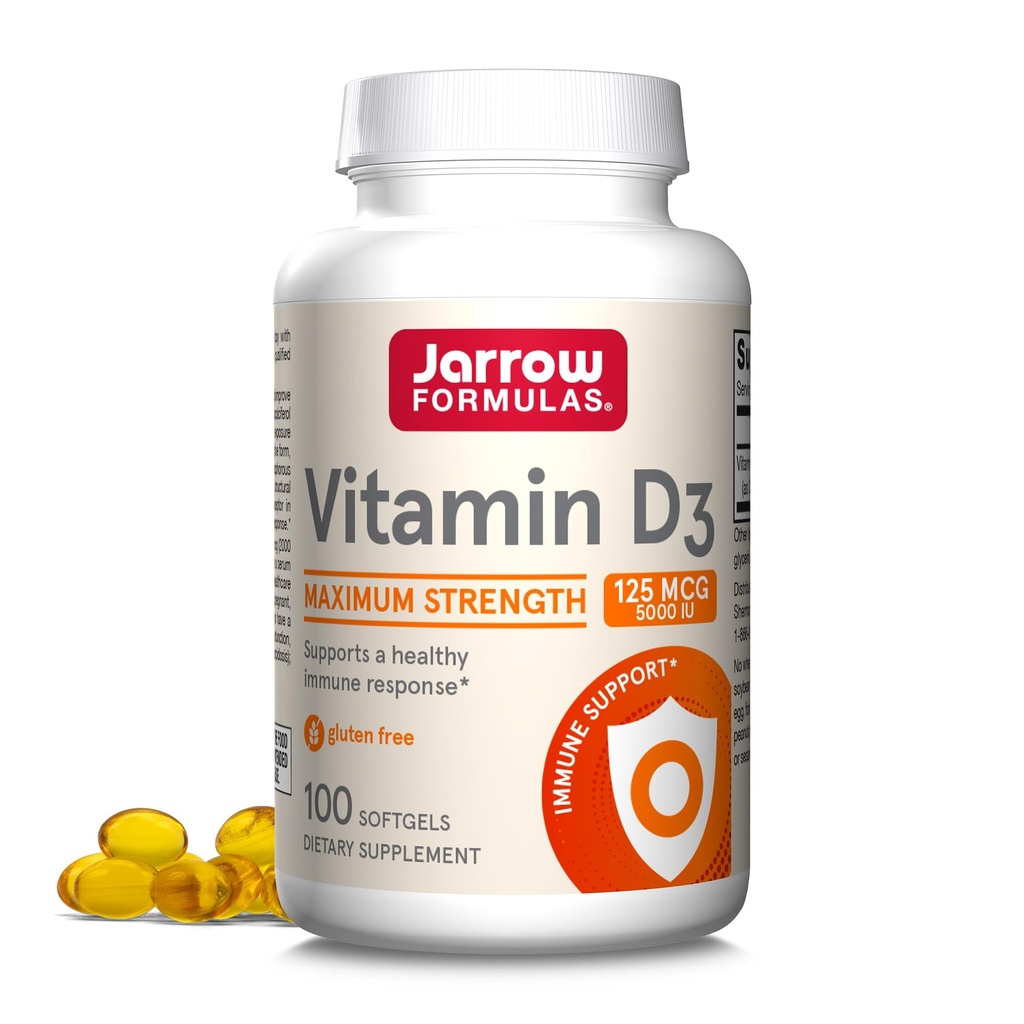 Jaarrow Formula D3-vitamiini 125 mikrog (5000 mikrog) - 100 tarjoilua (Softgels) - Luun terveys, immuuni tuki ja kalsiumaineenvaihdunta tuki - D-vitamiinia - D3-vitamiinia - 5000 IU D-vitamiinia - Gluteeniton