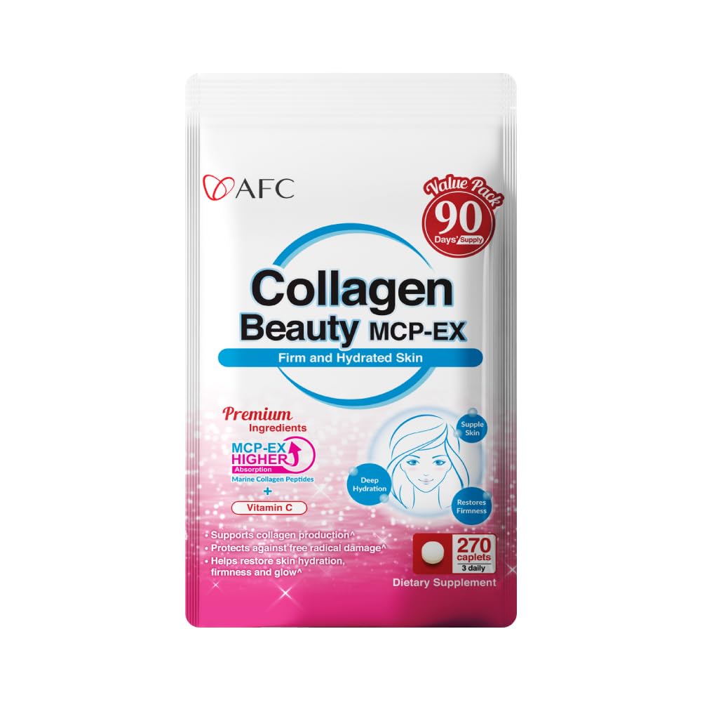 AFC Japan Collagen Beauty MCP-EX med Marine Collagen Peptide, 1.5X Bättre Absorption än andra Collagen, för Anti-Aging, Skin, Hair, Nails, Bone och Joints, för kvinnor och män, 90 dagar Supply