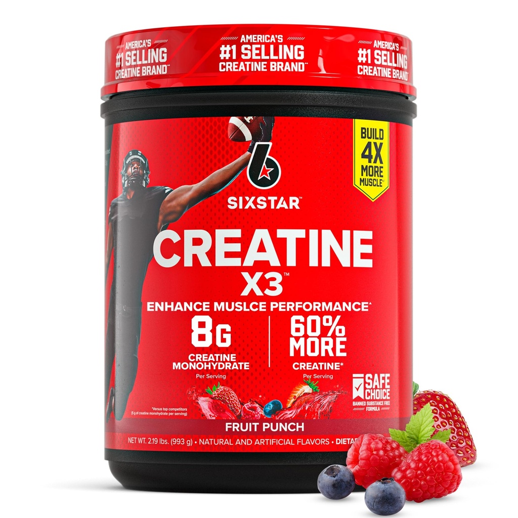 Six Star Creatiini Monohydraatti Powder, X3 (Fruit Punch) - Maustettu Creatiini HCl Powder Monohydraatti täydennysosa Lihas Building & Performance - Post Treenaus täydentää miesten & naisten - 30 Tarjoilut