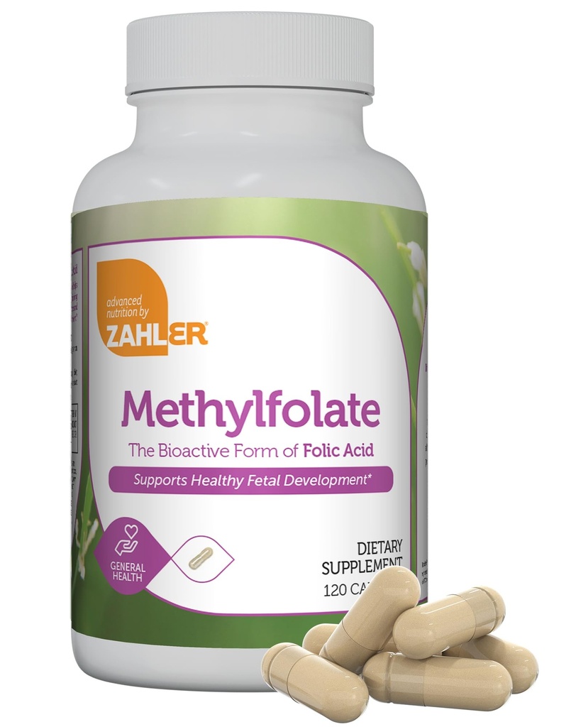 Zahler Methylfolate - Stöder Hälsosam Fetal Utveckling och Genetisk Hälsa - Methylated Folic Acid från 1000 mcg DFE L-Methylfolate - Kosher Non GMO Methyl Folate Supplement för kvinnor (120 kapslar)