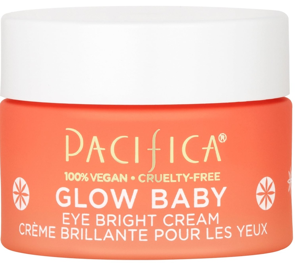 Pacifica Glow Baby Brightening Eye Cream - Vitamin C Under Eye Cream för mörka cirklar & Puffiness, koffeinininfuserad Eye Brightener för trötta ögon Fragrance-Free 0,5 oz Clean Vegan Dermatologist Testad