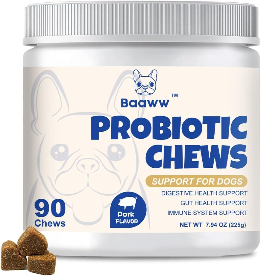 Probiootit koirille - Parantaa kutiavaa ihoa, korvat, Hiivatasapaino, Allergiat,Health Immuniteetti, Koira Gut Health, Ruoansulatusterveys prebiootit, Koirat Probiootit, Vähentää ripulia, 90 Chews (Pork)