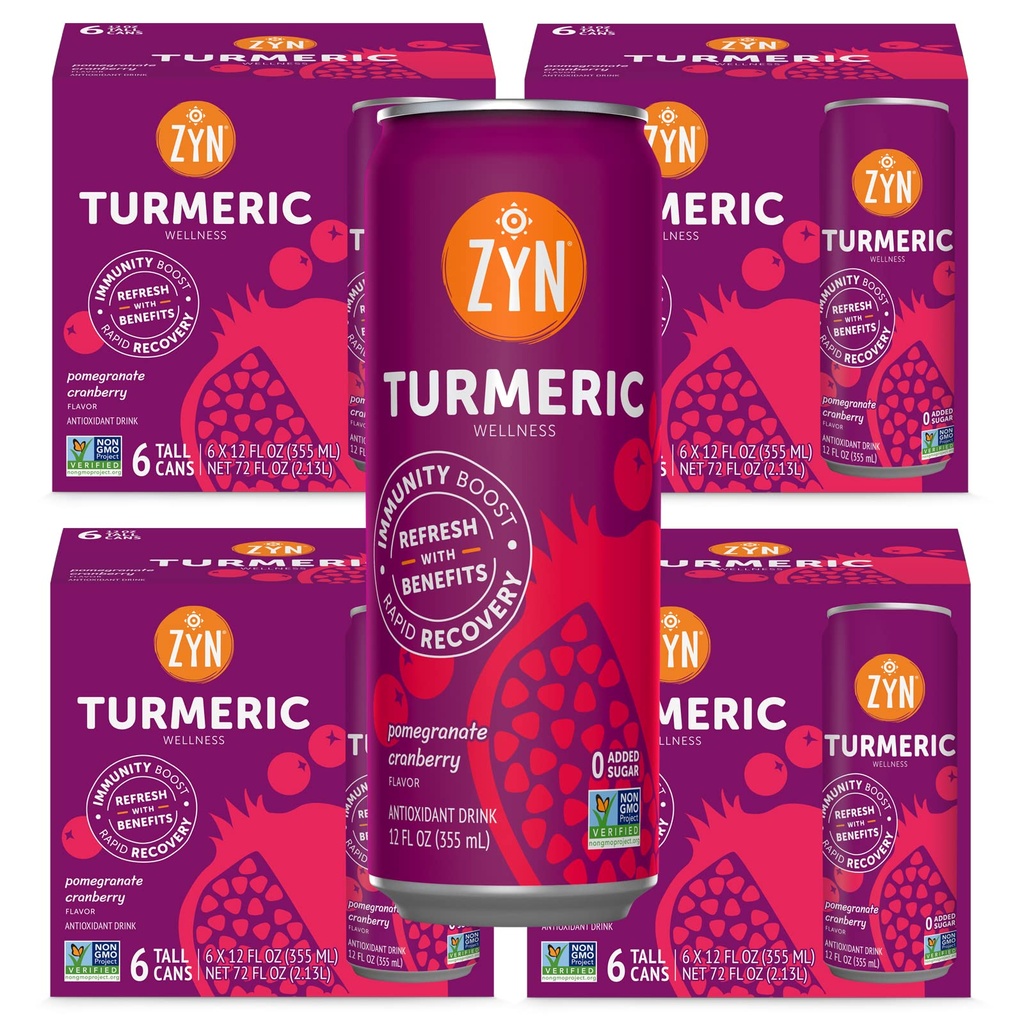 ZYN Turmeric Wellness Drink (24 Pack), Pomegranate Cranberry smaksatt gurkmeja Curcumin Drink med svartpeppar, No Added Sugar, Low Carb & Low Calorie Drink, Clean Alternative