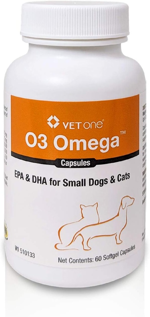 VetOne O3 Omega Soft Gel för katter och små hundar - Essential Fatty Acid Support - Skin & Coat Supplement - 60 kapslar
