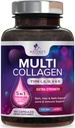 Multi Collagen Supplement 2400 mg - Tyypit I, II, III, V & X Multi Collagen Peptides pillerit naisille ja miehille, hydrolysoitu kollageeni lisäravinteet, hiukset, iho, kynsi, & Joint Support Supplement - 180 kapselia
