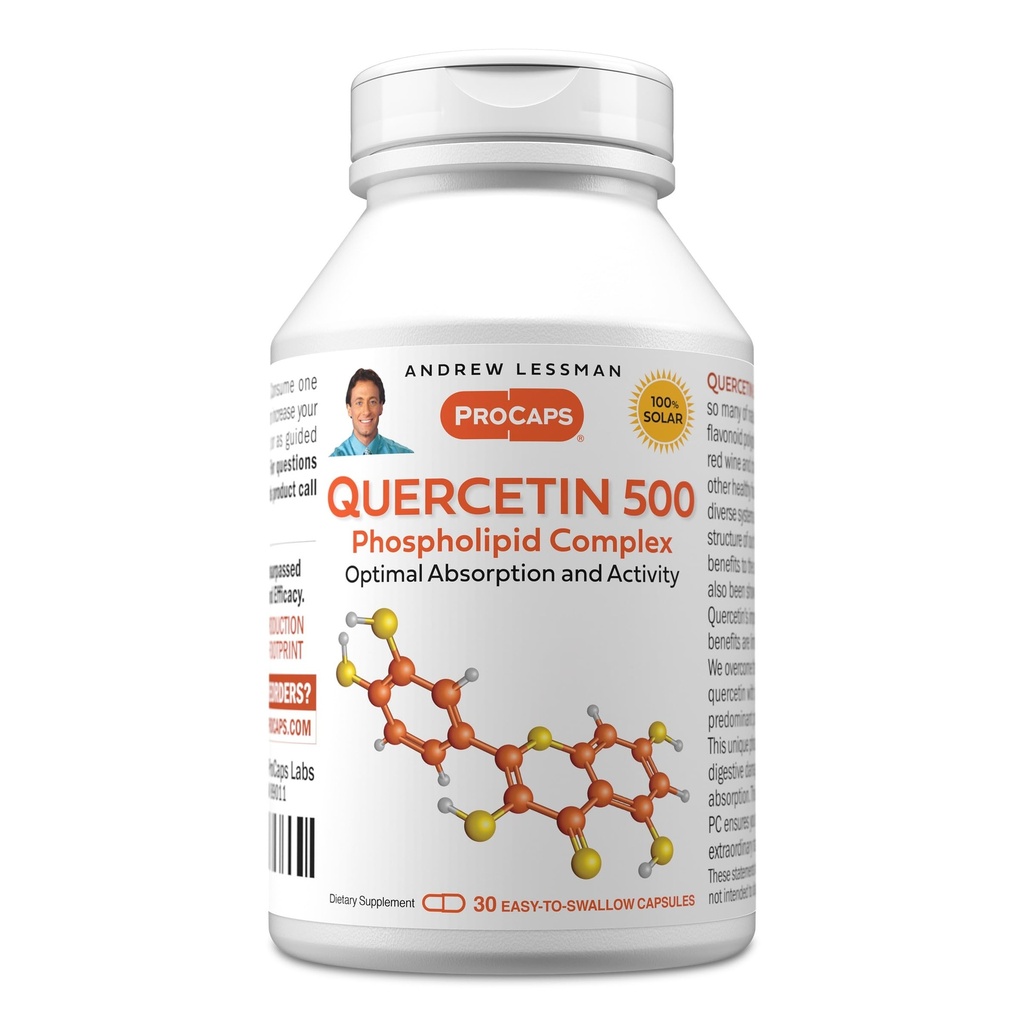 ANDREW LESSMAN Quercetin 500 mg - 30 kapselia - 500 mg ainutlaatuinen Quercetin fosfolipidikompleksi, erittäin imeytyvä Formula tukemaan tervettä sydäntä, verenkiertoa ja immuunitoimintaa. Ei lisäaineita.