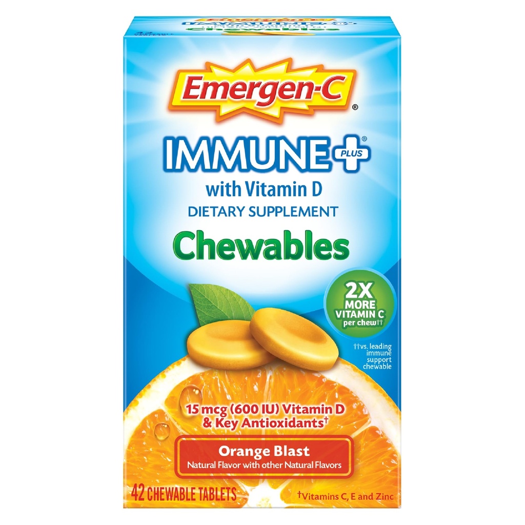 Emergen-C Immune + Chewables 1000mg Vitamin C med vitamin D Tablet, Immune Support Dietary Supplement för immunitet, Orange Blast Flavor, Tillbaka till skolan Essentials - 42 Räkna