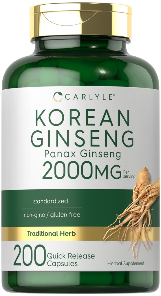 Carlyle Korean Ginseng Extract kapselit 2000 mg ... 200 kapselit ei-GMO ja gluteeniton Formula ... Standardoitu Panax Ginseng täydennysosa