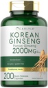 Carlyle Korean Ginseng Extract Capsules 2000 mg | 200 kapslar | Non-GMO och Gluten Free Formel | Standardiserad Panax Ginseng Supplement
