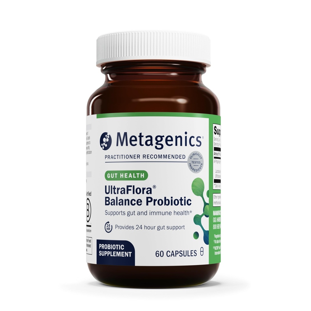Metagenics UltraFlora Balance Probiotic - Shelf-Stable Daily Gut Health Supplement för Digestive & Immune Support * - Icke-GMO & Glutenfri - 60 kapslar