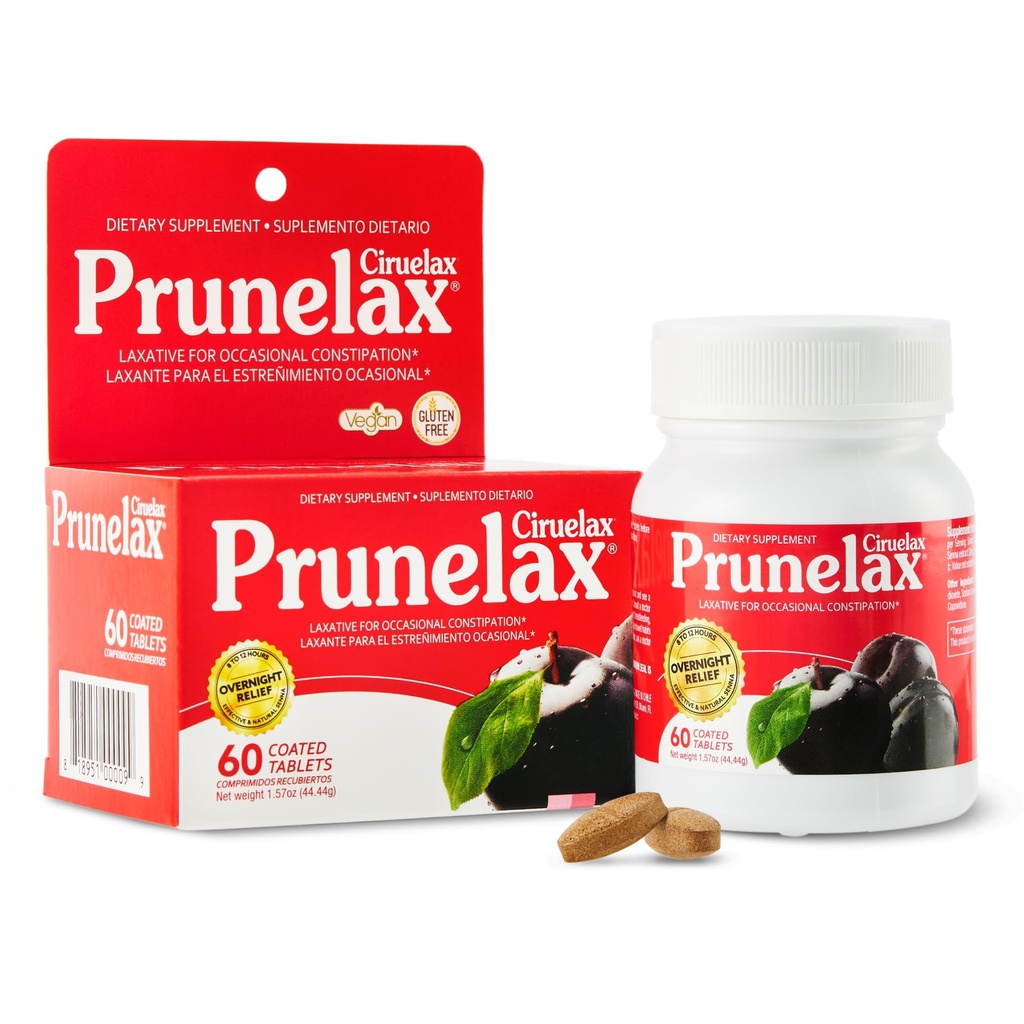 Prunelax Ciruelax Normaali vahvuus Laksatiivinen tabletti - Yöpymisen lievitys satunnainen ummetus, Senna Extract, Vegan & Gluteeniton, Nopeasti toimiva Hellävarainen - 60ct