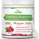 Zazzee D-Mannose Powder Plus, 2000 mg, 67 Tarjoilu, Potent & Fast-Acting, Plus 5 miljardia PMY Probiootteja ja puhdas karpalomehuuute, Kosher, ilmainen Scoop, 6,5 Oz, Gluteenittomat, ei-muuntogeeniset Kaikki luonnolliset