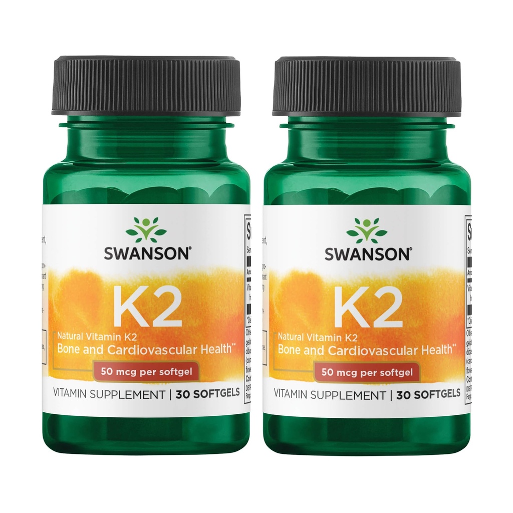 Swanson Natural Vitamin K2 (Menaquinone-7 från Natto) 50 mcg 30 Sgels (2 Pack)