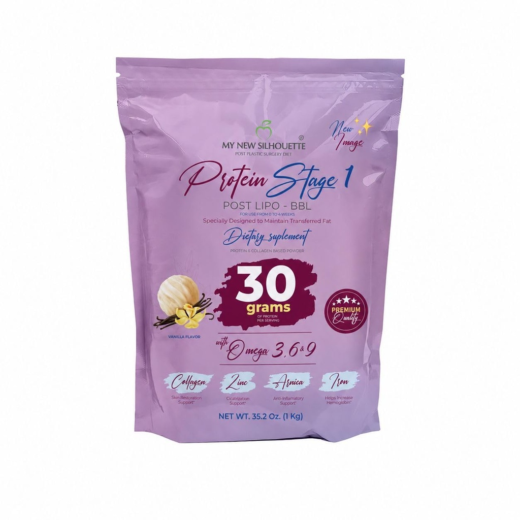 MI NUEVA SILUETA My New Silhouette Protein Post BBL Stage 1 (vainilla) omegas 3, 6, 9 potentialisoitu 30 gramman proteiinin Shake