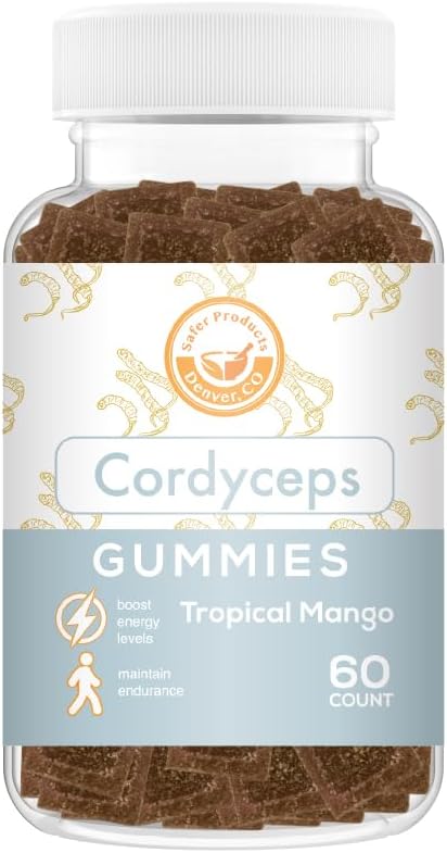 Cordyceps Mushroom Gummies - Saattaa tukea energiaa, kestävyyttä ja kestävyyttä - Trooppinen mango maku - Vegaani, ei-GMO, Gluteeniton, Liivate ilmainen - 60