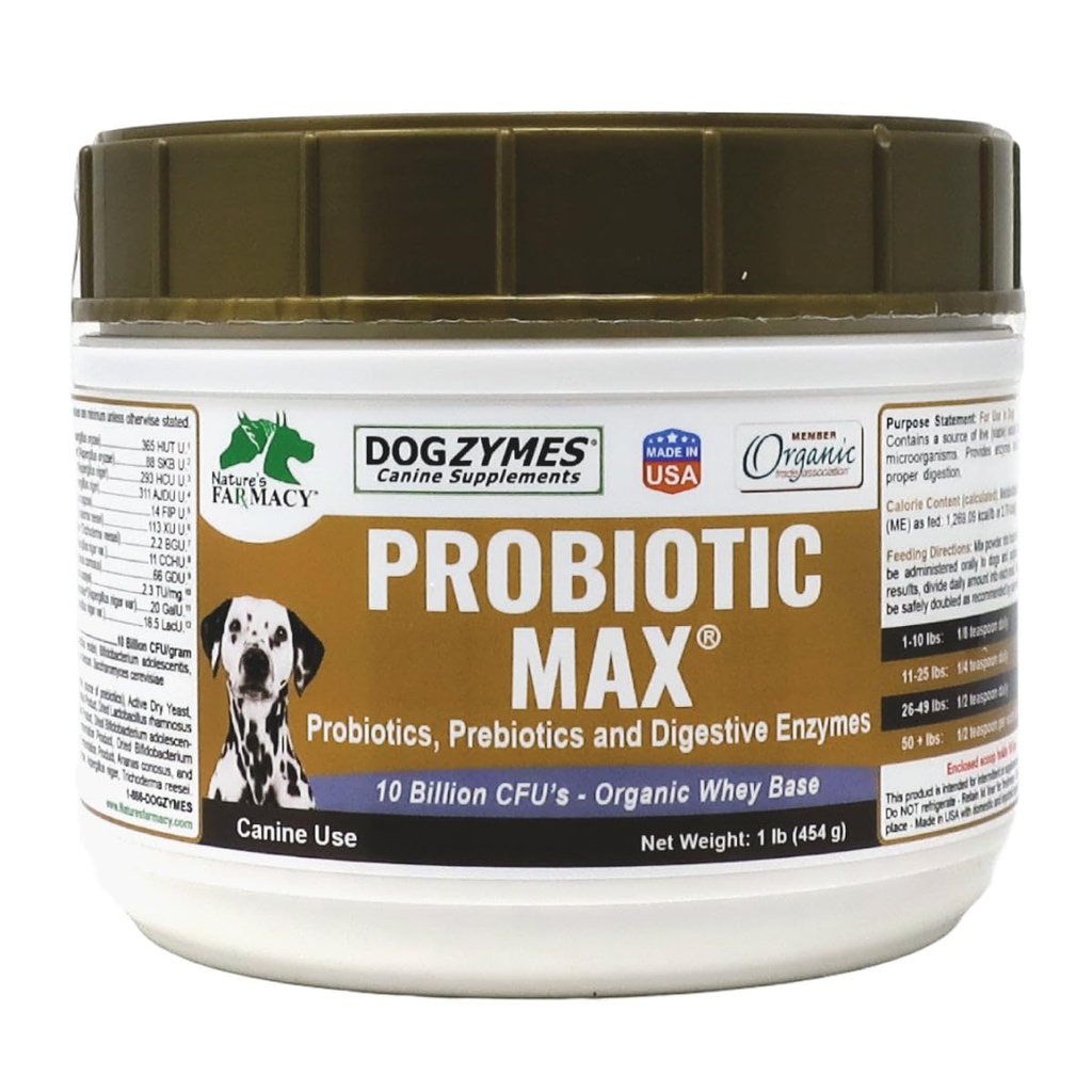 Dogzymes Probiootit Max -10 miljardia PMY: n Probiootit, Prebiootit, Dgestive Enzymes - Relieves ripuli, vatsavaivat, ummetus, kaasu, allergia, immuniteetit ja yleinen terveys 1 punta