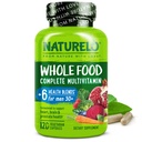 NATURELO Whole Food Multivitamin för Män 50 + - med vitaminer, mineraler, organiska växtbaserade extrakt - Vegan Vegetarian - för energi, hjärna, hjärta och ögonhälsa - 120 kapslar