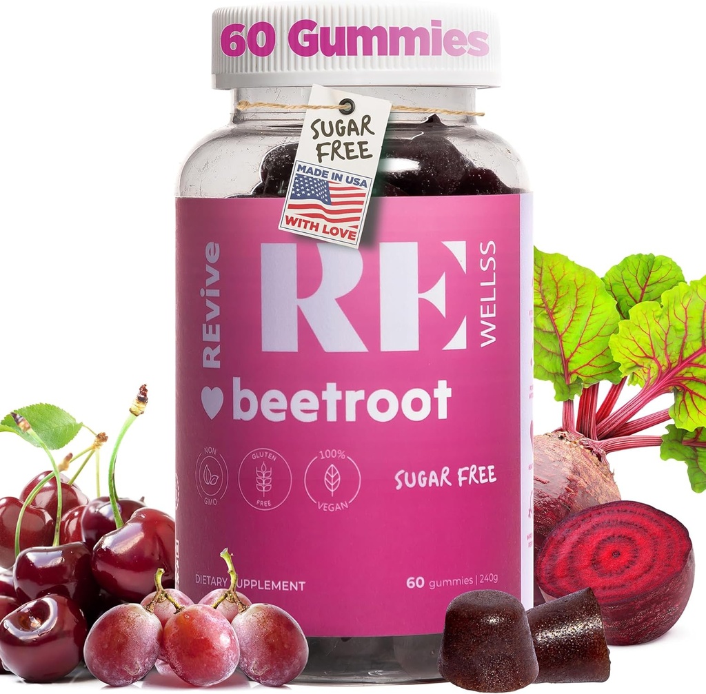Juurijuuri Gummies kanssa viinirypäleen siemenuute energia täydentää I sokeriton typpioksidi täydentää miesten ja naisten I yleistä terveyttä ja verenpaine tukea I 60 Gummies - kirsikka maku