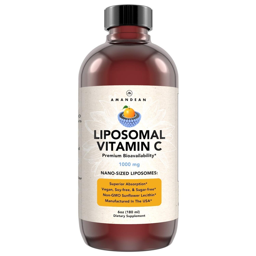 AMANDEAN Liposomal Vitamin C 1000mg. Liquid VIT C Supplement. Immunstöd, hudhälsa, Collagen Production. Snabb Absorberande antioxidantleverans. Quali-C, Soy-Free, Vegan, Non-GMO.