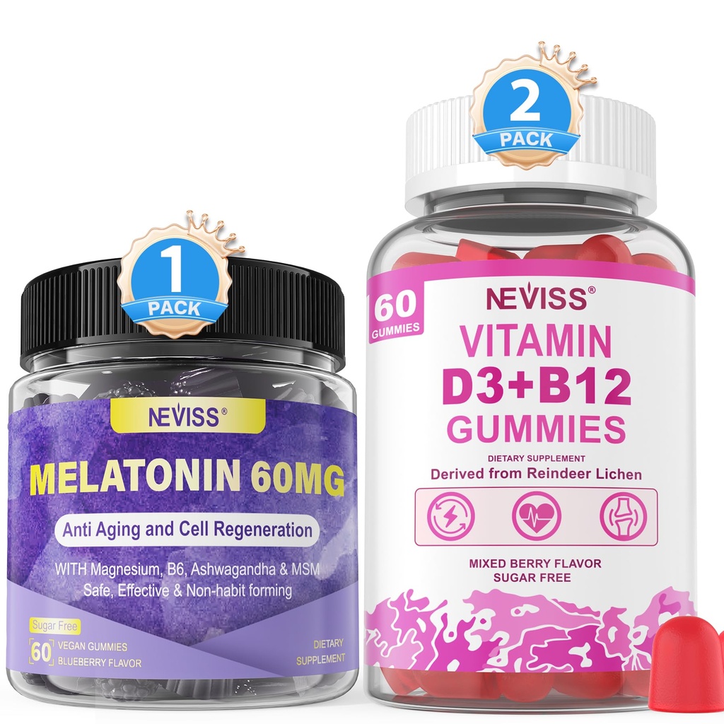 NEVISS Melatoniini, D3-vitamiini + B12-vitamiini Gummie