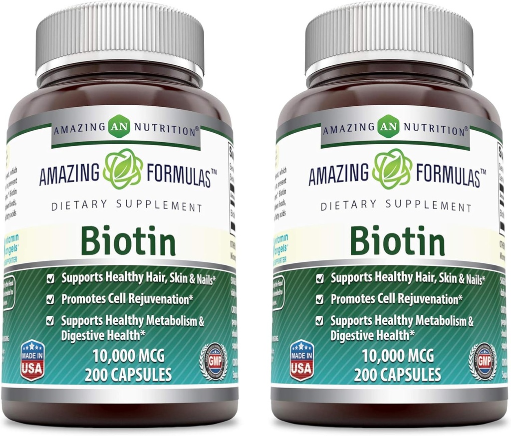 Fantastiska formler Biotin 10000 mcg Veggie Capsules | Vitamin B7 Supplement | Non-GMO | Gluten Free | Made in USA (200 greve | 2 Pack)